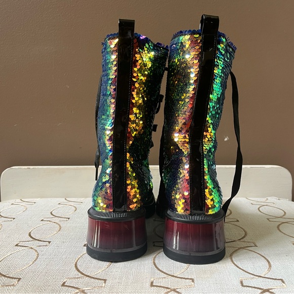 Sequin Lace-Up combat Boots - Multicolor - Picture 4 of 6